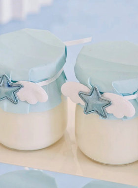 蓝色蛇宝宝满月百日宴派对装饰插件百天甜品台烘焙摆件插牌布丁杯