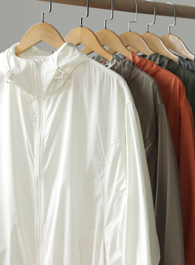 杜邦三防薄款连帽外套纯色户外运动休闲宽松骑行钓鱼皮肤防晒衣男