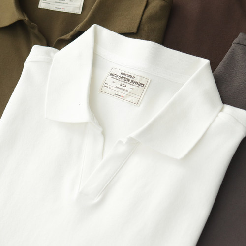 美式复古纯棉男士V领polo衫