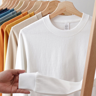 秋季 复古纯色圆领体恤打底衫 阿美咔叽美式 250G纯棉重磅T恤男长袖