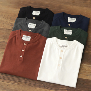 美式 男士 亨利衫 宽松休闲t恤上衣夏季 新款 复古时尚 vintage针织短袖