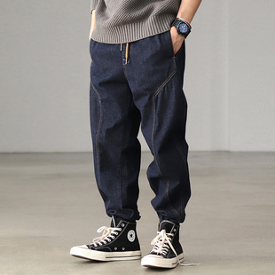 日系复古束脚牛仔裤 男 春秋丹宁水洗宽松锥形阔腿萝卜哈伦休闲长裤