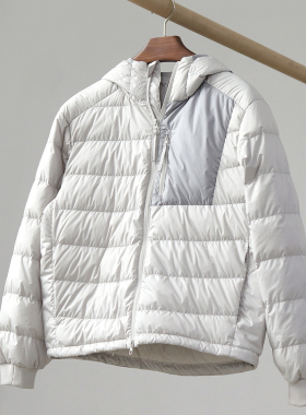 冬季轻薄连帽羽绒服男户外运动拼色防泼水白鸭绒复古休闲夹克外套