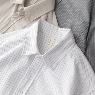 复古百搭文艺宽松休闲长袖 春季 男美式 牛津纺细条纹衬衫 男衬衣 新款