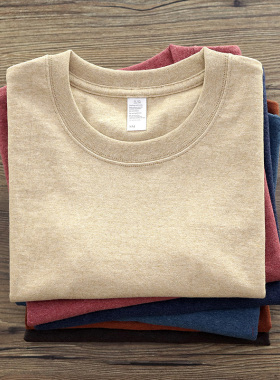 250G纯棉麻灰花纱基础款短袖打底衫阿美咔叽复古体恤重磅T恤男女