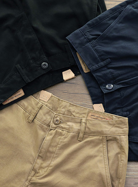 chino裤子男阿美咔叽复古工装卡其裤男纯棉宽松美式直筒休闲裤男