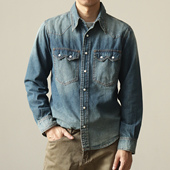 复古牛仔衬衫 男长袖 水洗做旧原色工装 阿美咔叽美式 休闲衬衣春秋款