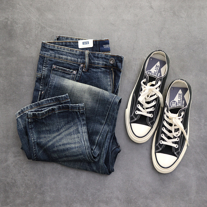 新款美式休闲牛仔裤水洗做旧微弹