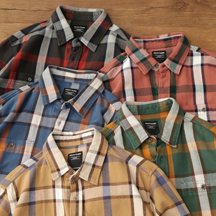 重磅纯棉慵懒宽松休闲长袖 男士 衬衣外套 复古格子衬衫 Vintage美式