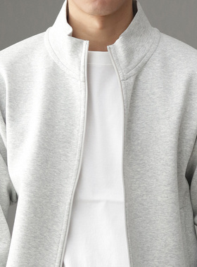 新款空气层拉链开衫外套保暖春秋简约浅灰美式休闲运动立领卫衣男