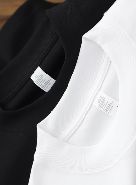 280G重磅春秋打底衫小领口白色上衣弹力保暖宽松休闲长袖T恤男黑