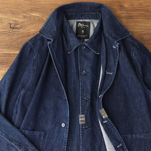 翻领衬衫 纯色原色休闲工装 夹克 牛仔外套男日系复古美式 春秋中长款