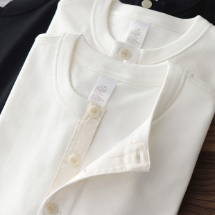 T恤男 复古宽松白色休闲纯棉长袖 300G粗纱重磅亨利衫 阿美咔叽美式