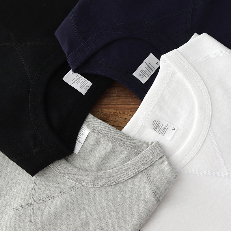 260g三本针插肩短袖t恤男美式复古修身重磅纯棉白打底衫夏季圆领