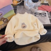 儿童加绒加厚打底衫 男女童保暖上衣宝宝打底衣 奥利绒半高领秋冬款