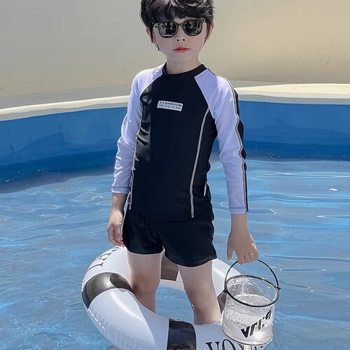 儿童游泳衣男童分体泳装2025新款长袖防晒女温泉沙滩休闲度假泳衣