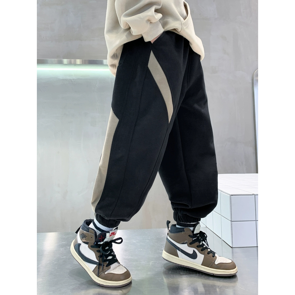 男童个性拼接运动裤儿童春秋季卫裤针织裤中大童裤子潮童装休闲裤