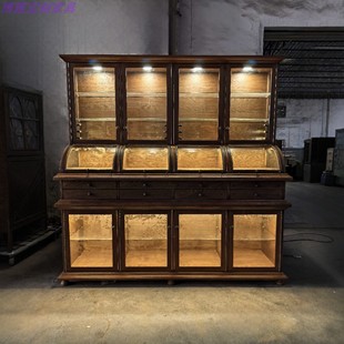 中古风玉器翡翠展示柜台复古玻璃陈列架美式 珠宝首饰展示柜