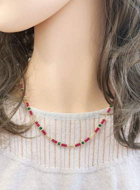 原创手作饰品火龙果红宝石项链