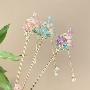 牡丹蝴蝶发簪女高级感新中式发饰发钗古风秀禾头饰珍珠步摇簪子