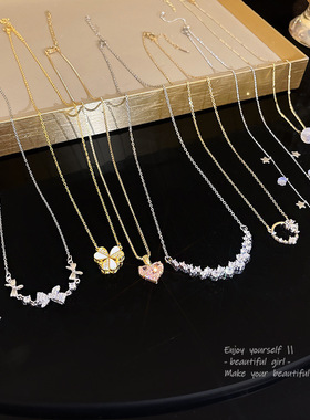 2025年爆款珍珠项链女高级感百搭气质蝴蝶钛钢锁骨链网红同款颈链