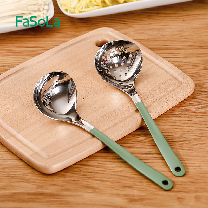 일본 FASOLA 304 스테인레스 스틸 수프 스푼 소쿠리 주방 대형 긴 손잡이 수프 주방 용품 대형 죽 스푼