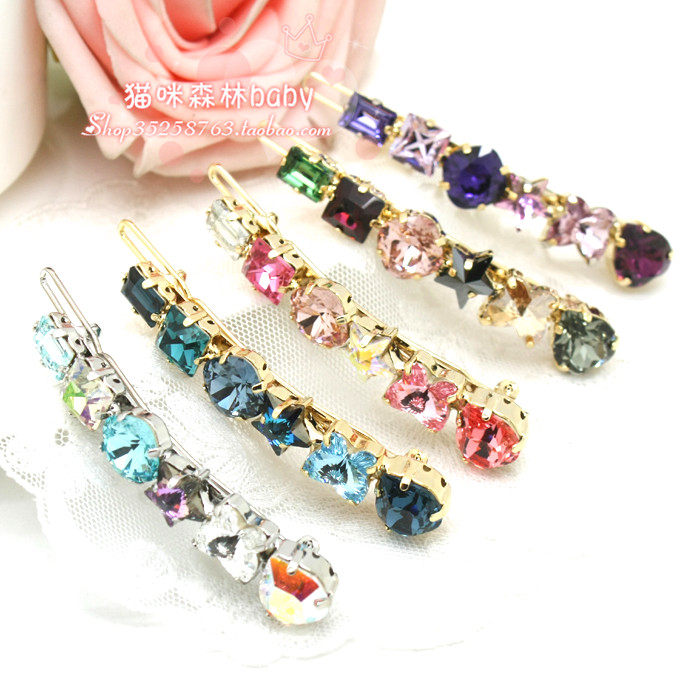 韩国头饰头花发饰品方块五星桃心水钻水晶边发夹发卡刘海夹礼物