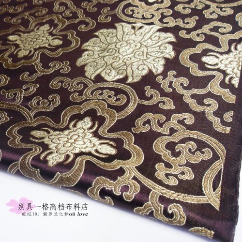 咖啡底金色提花缎布红木官服旗袍汉服手工包传统织锦缎面料布料