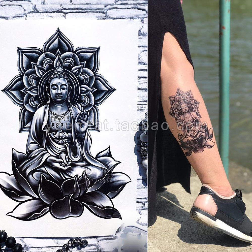 临时网红纹身男女潮流菩萨佛莲花观音神图案纹身贴纸