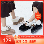 两穿防滑加绒加厚保暖棉鞋 Grace gift蝴蝶结雪地靴女2025冬新款 靴