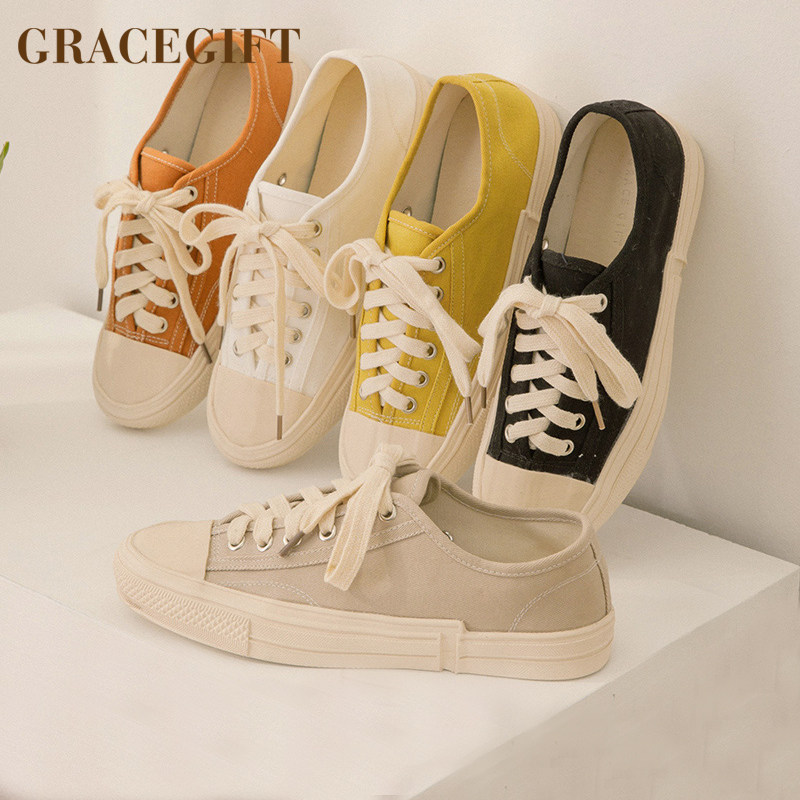 七夕特价福利grace gift帆布鞋女系带小白鞋复古低帮休闲鞋日系