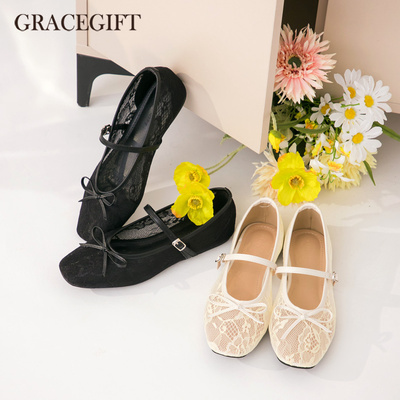 Gracegift新中式镂空芭蕾舞鞋