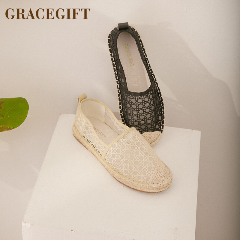 grace gift渔夫鞋女网面透气休闲舒适麻底鞋套脚低帮平底鞋一脚蹬