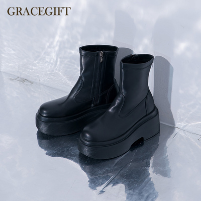 Gracegift厚底增高马丁靴