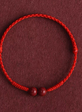 天然朱砂手链女极细转运珠手工编织脚链男款红绳手绳简约新款礼物