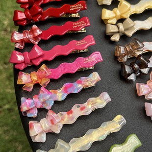 【彩色波浪】刘海夹蝴蝶结丝带边夹发饰鸭嘴夹LOLITA醋酸板材发夹