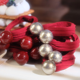 【高级红】珠光色大球球欧美网红简约绑发绳ins风高弹力皮筋发圈