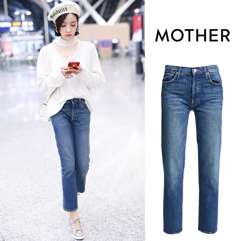 美国代购mother牛仔裤宋茜同款高腰微弹显瘦烟管裤小直筒九分裤女