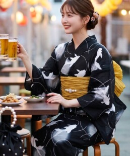 日单浴衣日本传统款和服YUKATA棉麻质地少女连衣裙2026060104