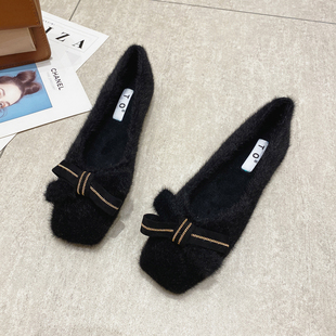 新款毛毛鞋女秋冬季外穿爆款网红加绒棉鞋软底方头平底单鞋女鞋
