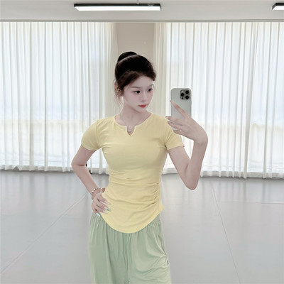 现代舞蹈练功服V领修身短袖练功服学生课堂集训服运动瑜伽训练服