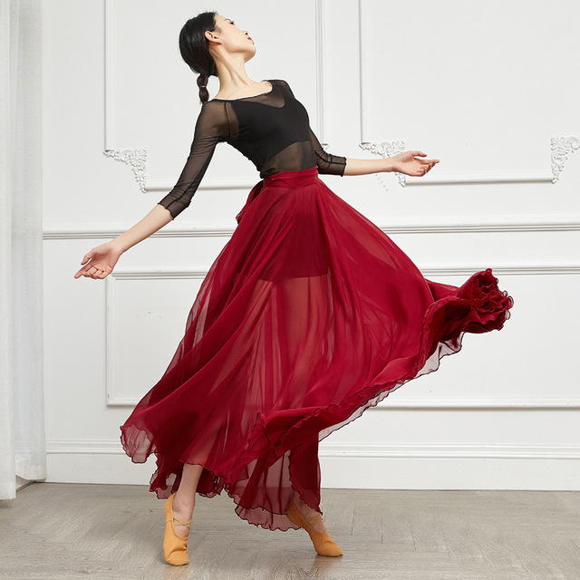 新款飘逸天丝纱大摆裙女中国古典现代民族舞蹈练功裙子演出表演服