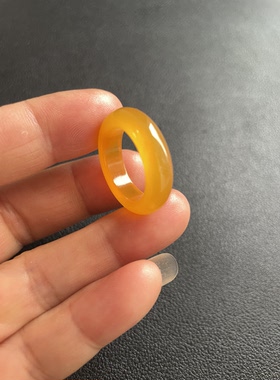 云南龙陵天然玉石黄龙玉鸡油油黄老料冰种戒指戒圈扳指17*6*4mm