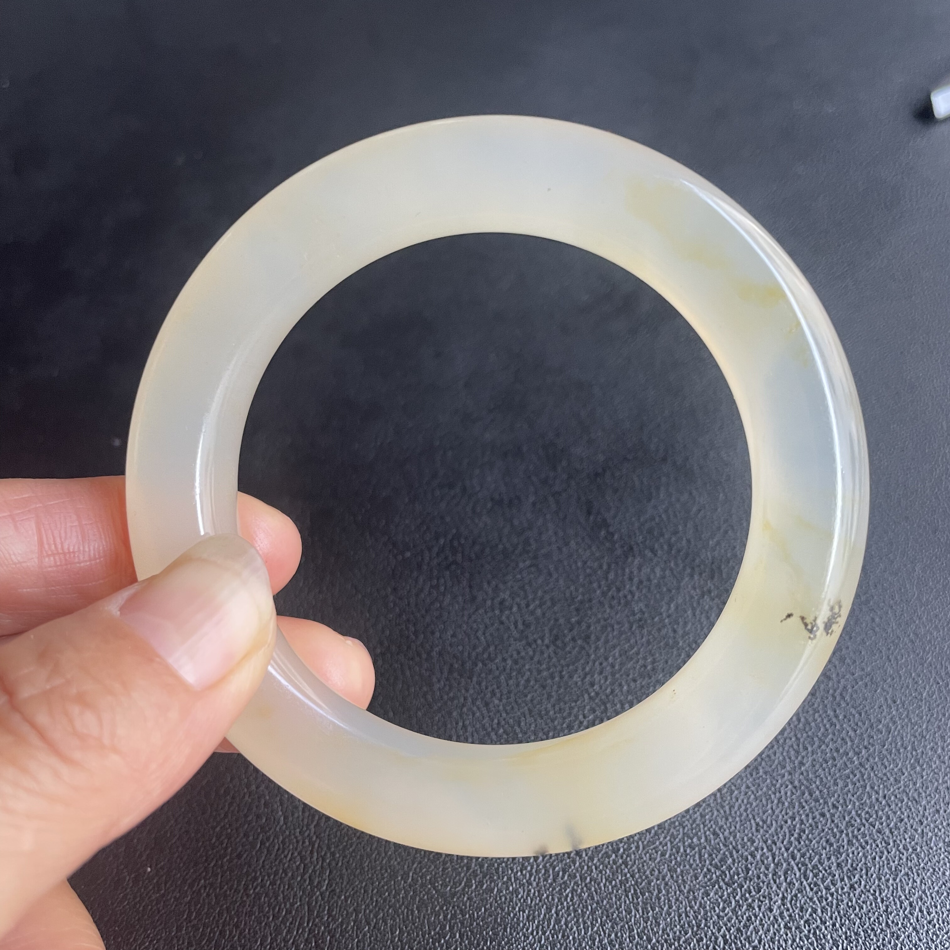 云南龙陵天然黄龙玉山筋料圆条手镯57*11mm