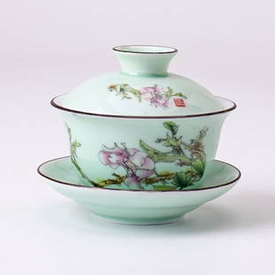 整套龙泉青瓷盖碗大号三才泡茶碗茶杯功夫茶具套装不烫手陶瓷茶壶