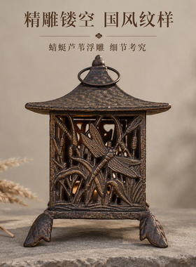 复古做旧中式铸铁长安宫灯装饰摆件禅意茶室民宿博古架陈设雪见灯