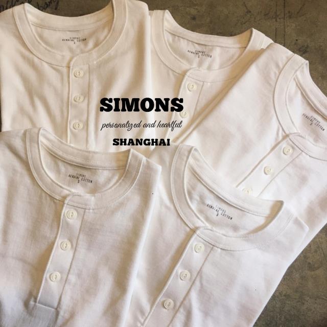 【SIMONS】硬漢TEE三本針小領口重磅無縫筒織280克亨利領短袖T恤