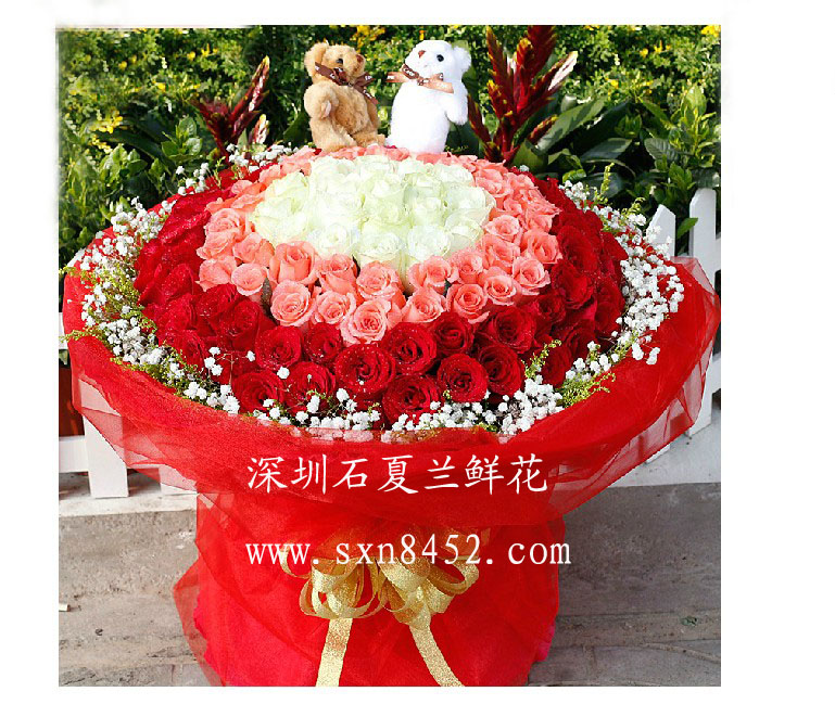 粉红玫瑰白百合花束求婚玫瑰花表白鲜花生日花束求爱