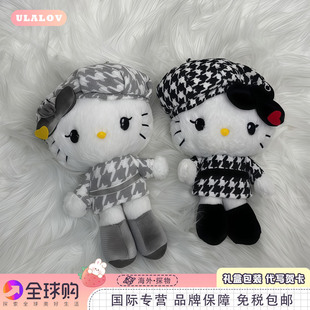 日本ULALOV kitty丹尼尔黑白千鸟格赫本小香风毛绒公仔挂件挂饰