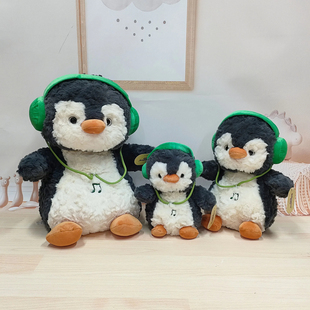 贝洋洋创意玩偶娃娃动感企鹅酷酷耳机造型企鹅摆件公仔玩具送男友